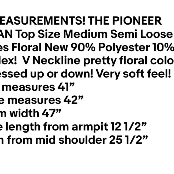 THE PIONEER WOMAN Top Size Medium Semi Loose 3/4 Sleeves Floral New - Picture 7 of 7